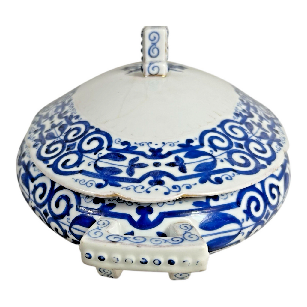 Antique Royal Vienna Porcelain Blue & White Covered Tureen - Beehive Mark