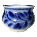 Antique Flow Blue Pottery Hand Painted Floral Jardiniere Cache Pot Bowl