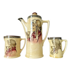Antique Royal Doulton Motto Ware Art Nouveau Coffee Pot & Creamers Tea Set