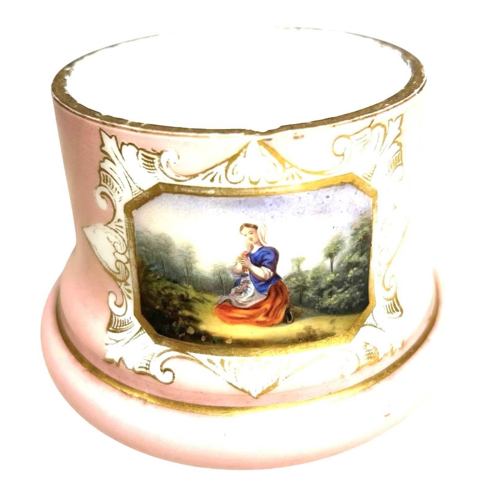 Antique Victorian Biedermeier Portrait Opaline Opal Glass Container