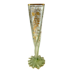 Antique Bohemian Czech Twisted Opalescent Glass Vase - Gilt Enamel Grapes