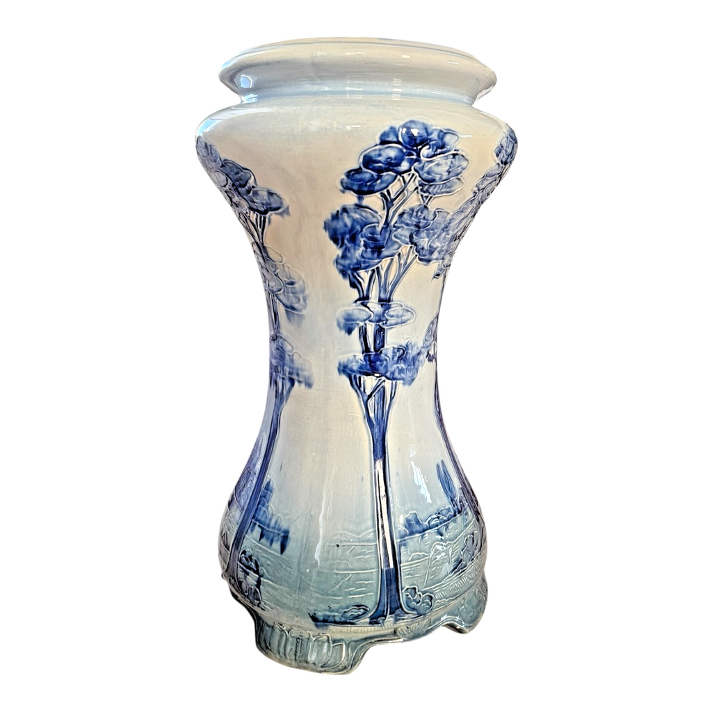 Antique Rare Tall Weller Blue Jap Birdimal Pottery Pedestal Plant Stand - 21"