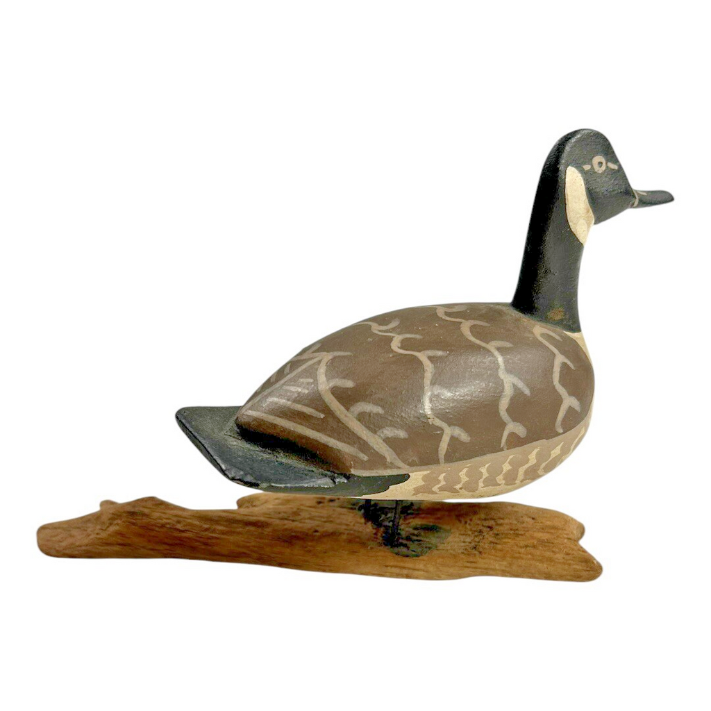Vintage Folk Art Hand Carved Wooden Bird Sculpture Figurine on Wood Base