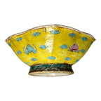 Antique Chinese Qing Dynasty Famille Rose Yellow Ground Footed Bowl