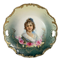 Antique Victorian Lady & Roses Portrait Cabinet Plate with Gold Gilt