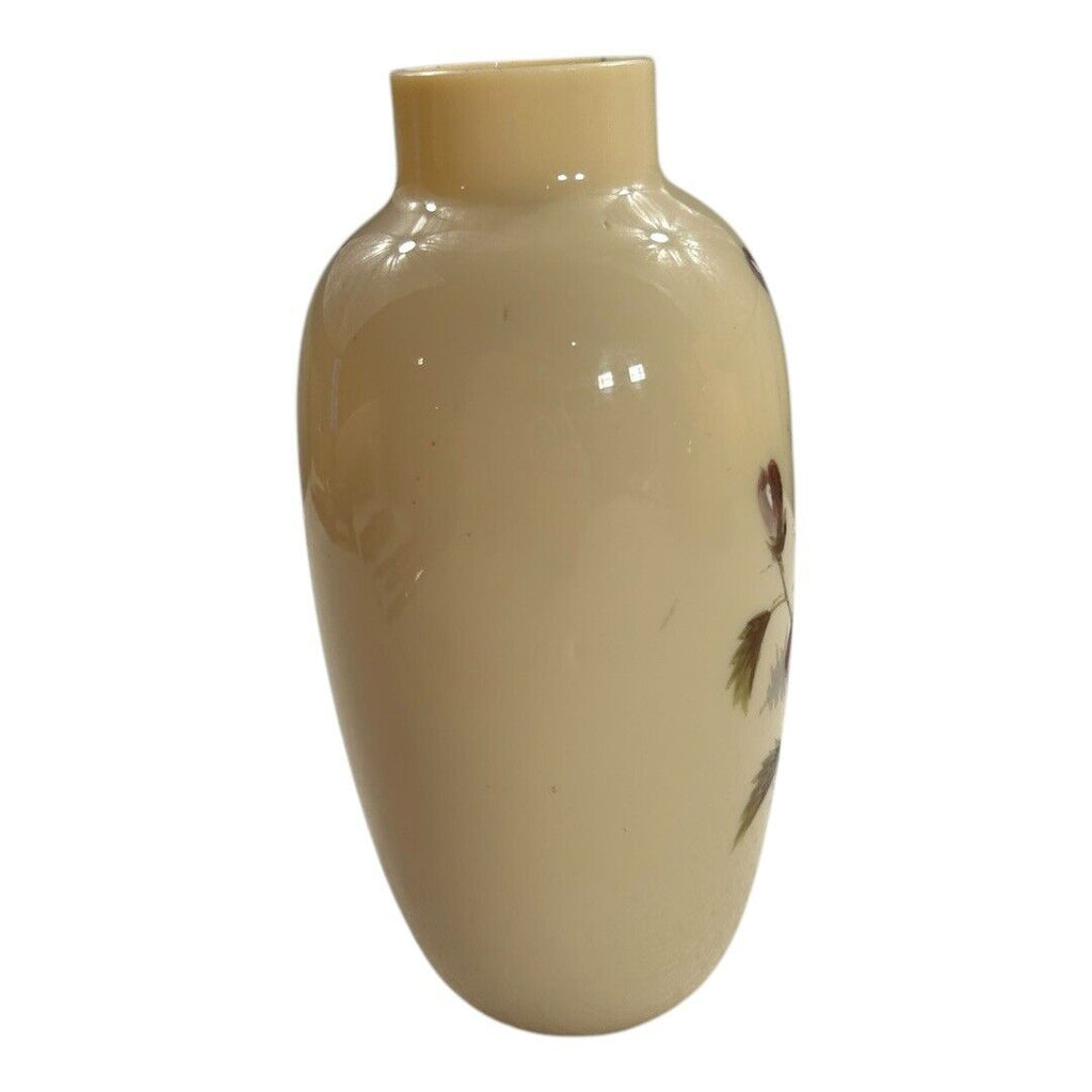 Antique Hand Painted Opaline Floral Handblown Glass Vase