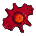 Vintage Mid-Century MCM Bischoff Ruby Red Handblown Art Glass Ruffled Fan Vase