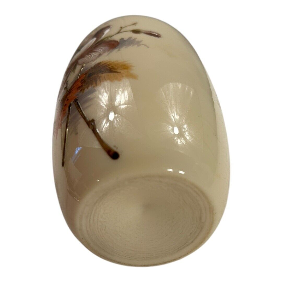 Antique Hand Painted Opaline Floral Handblown Glass Vase
