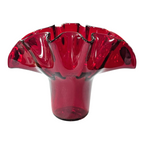 Vintage Mid-Century MCM Bischoff Ruby Red Handblown Art Glass Ruffled Fan Vase