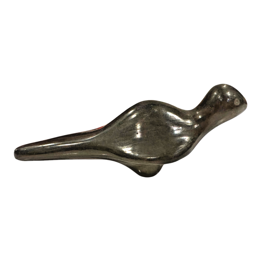 Vintage Native American Santa Clara Blackware Pottery Bird Figurine - Signed