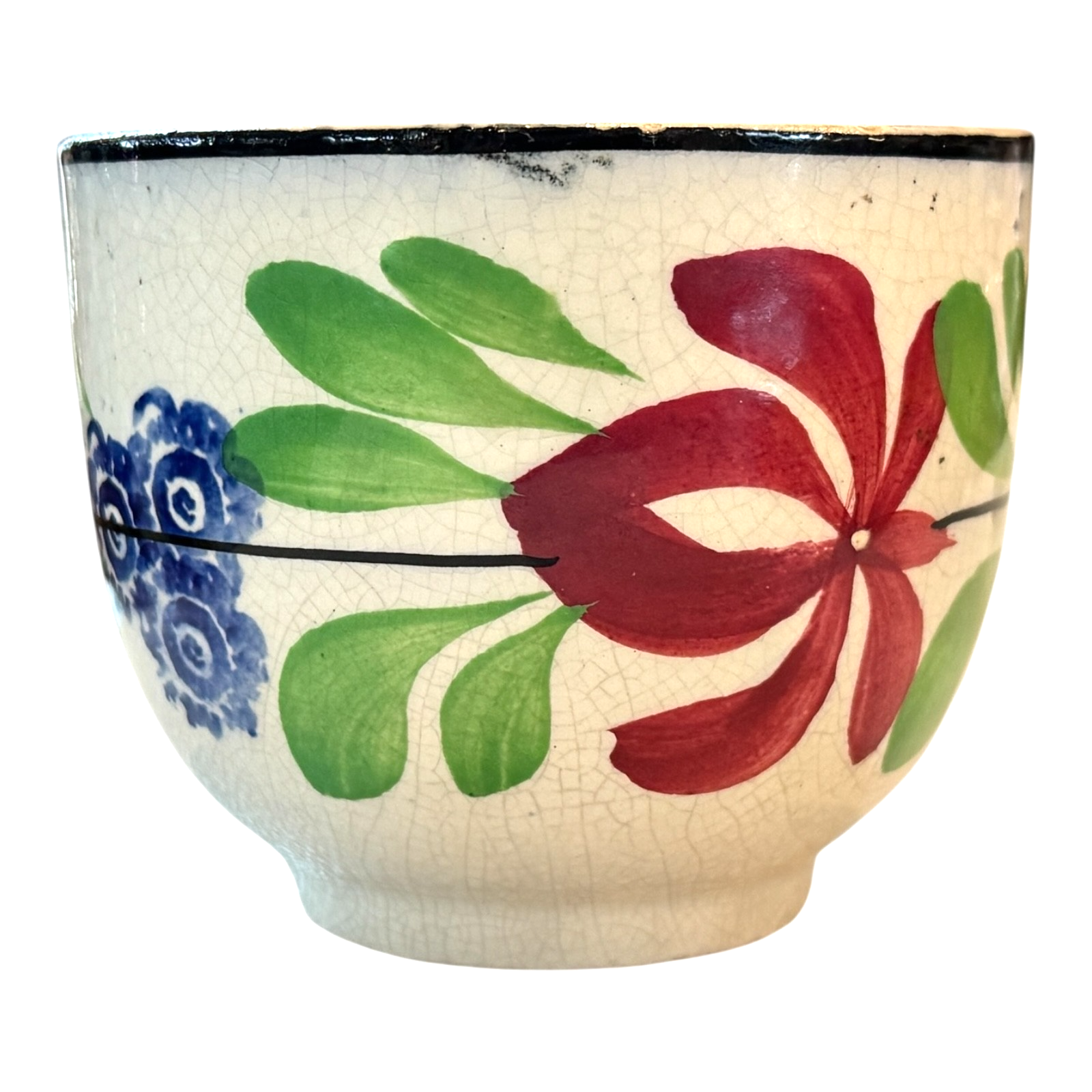 Antique Staffordshire Pearlware Hand-Painted Floral Cup & Saucer