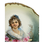Antique Victorian Lady & Roses Portrait Cabinet Plate with Gold Gilt