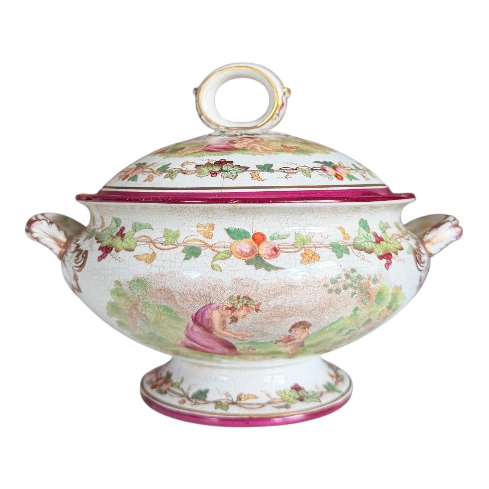 Antique Victorian Cherub Scenic Covered Tureen