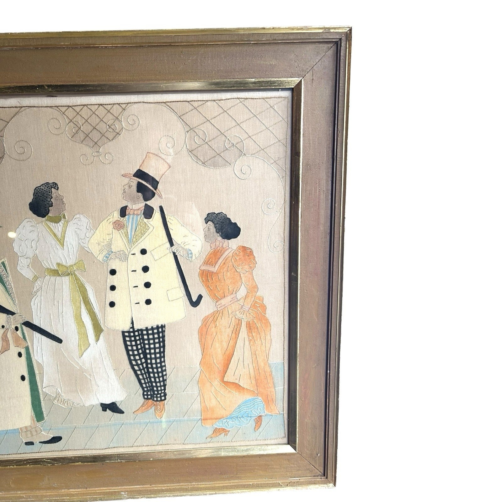 Antique African American Needlework Textile Cloth Picture