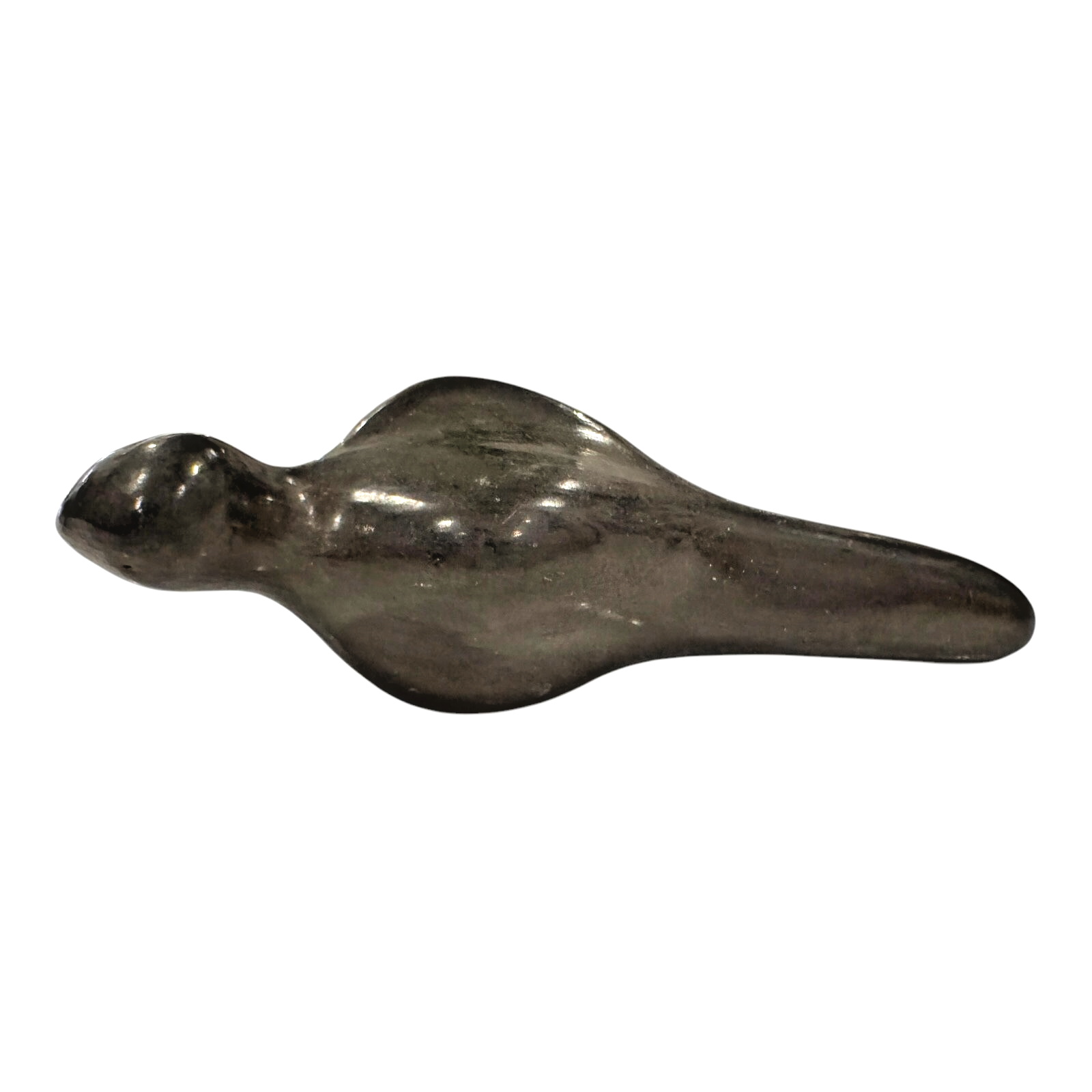 Vintage Native American Santa Clara Blackware Pottery Bird Figurine - Signed