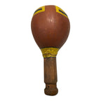 Vintage Native American Painted Gourd Rattle with Wood Handle & Feathers