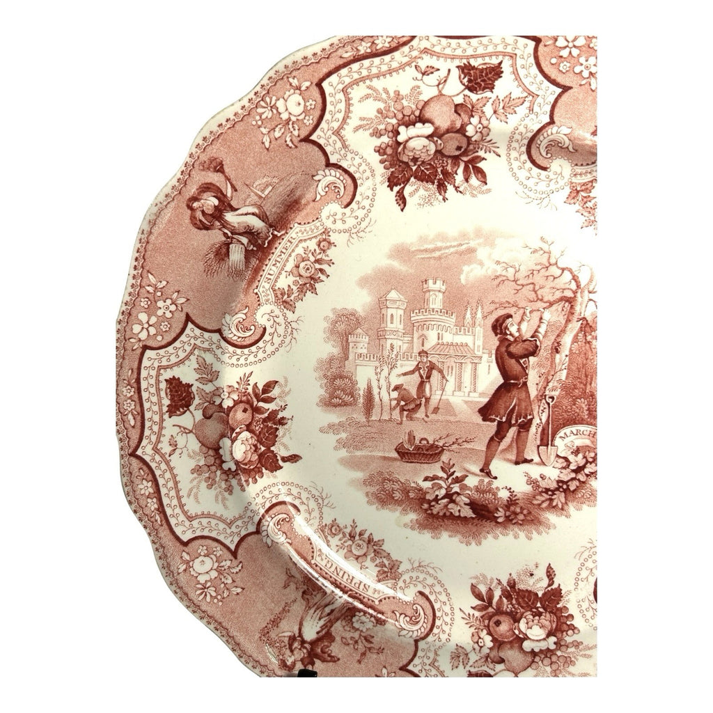 Antique William Adams & Sons Red Transferware Plate  in Seasons Pattern