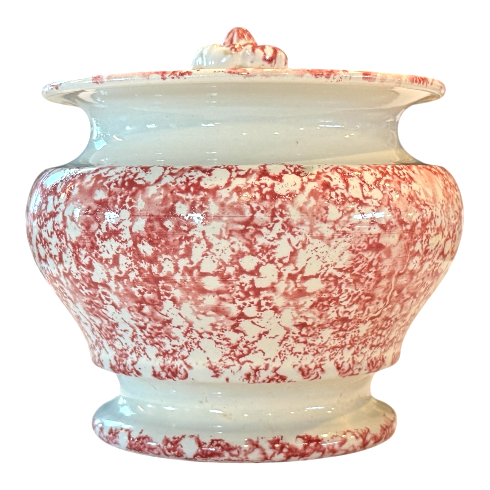 Antique Staffordshire Red Spatterware Spongeware Lidded Sugar Bowl