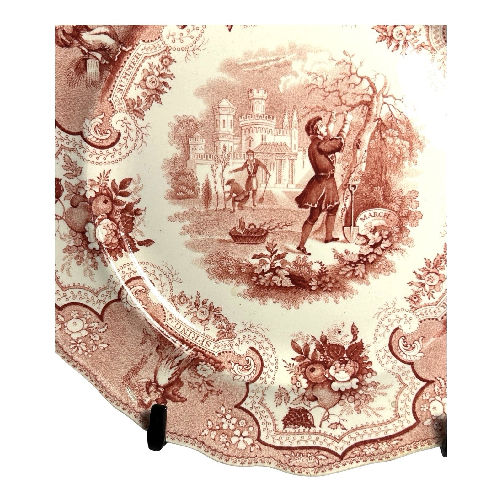 Antique William Adams & Sons Red Transferware Plate  in Seasons Pattern