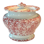 Antique Staffordshire Red Spatterware Spongeware Lidded Sugar Bowl