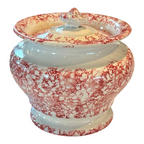 Antique Staffordshire Red Spatterware Spongeware Lidded Sugar Bowl