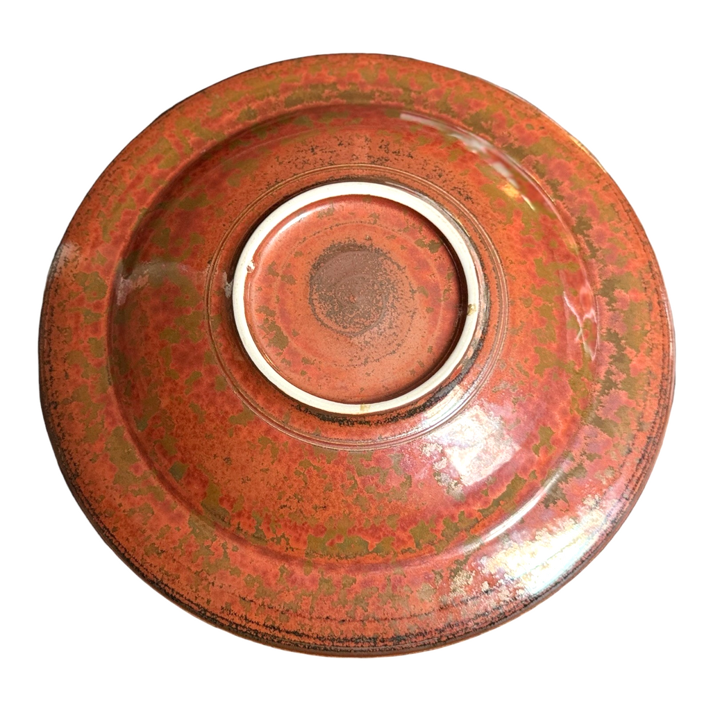 Vintage Studio Pottery Oil Spot Tenmoku Glaze Dinner Plate - Orange Kaki 9.75”