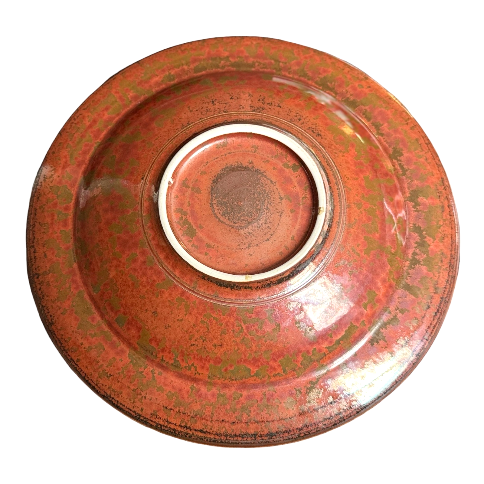 Vintage Studio Pottery Oil Spot Tenmoku Glaze Dinner Plate - Orange Kaki 9.75”