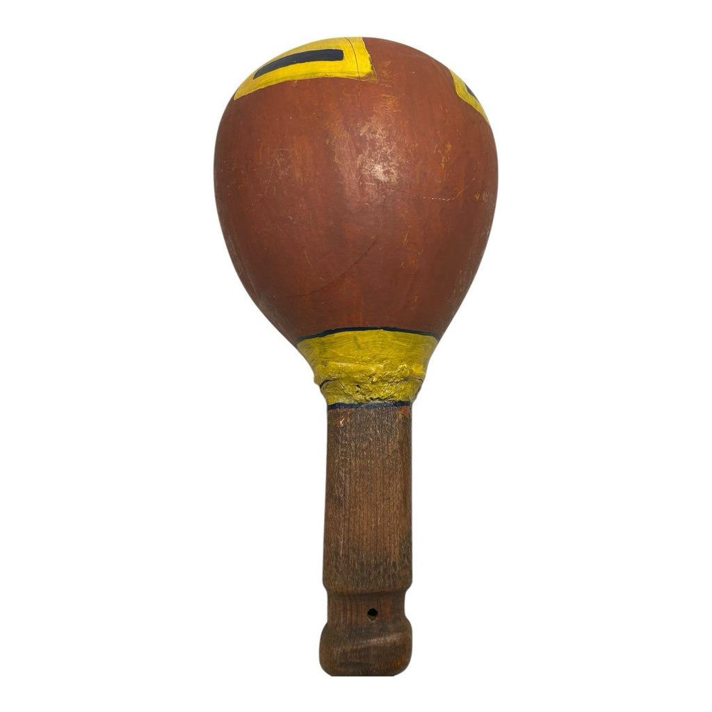 Vintage Native American Painted Gourd Rattle with Wood Handle & Feathers