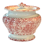 Antique Staffordshire Red Spatterware Spongeware Lidded Sugar Bowl