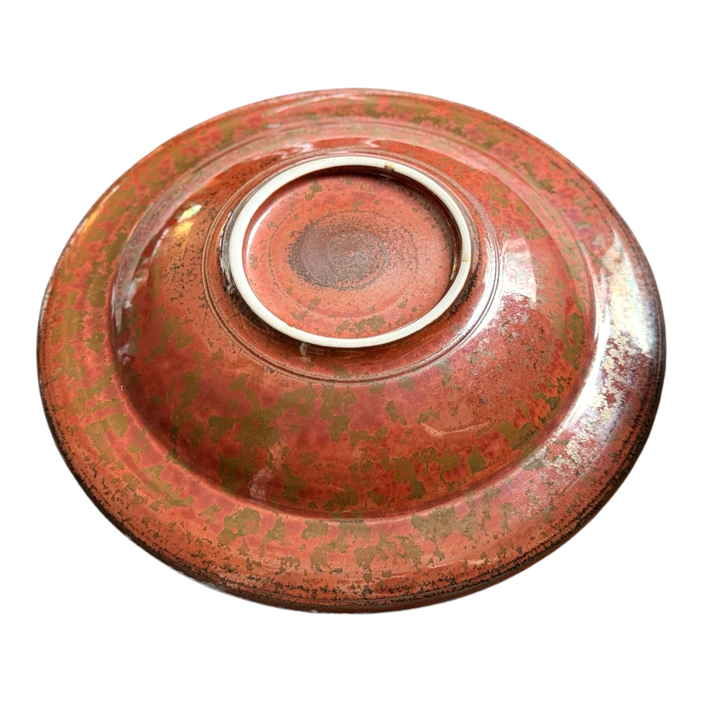 Vintage Studio Pottery Oil Spot Tenmoku Glaze Dinner Plate - Orange Kaki 9.75”