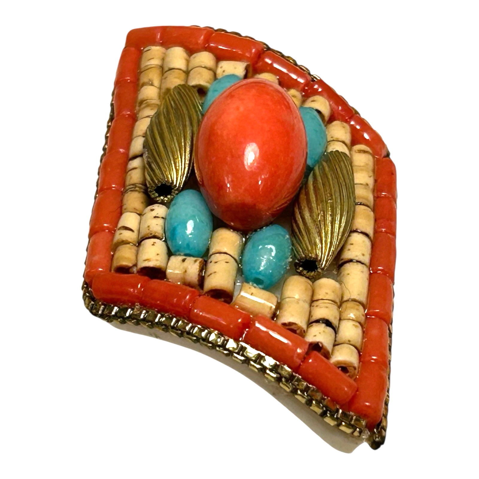 Vintage Egyptian Revival Turquoise Coral Collar Necklace & Earrings - MJ Hansen