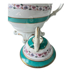Antique Victorian Porcelain Covered Sugar Bowl - Double Handled Turquoise & Gold