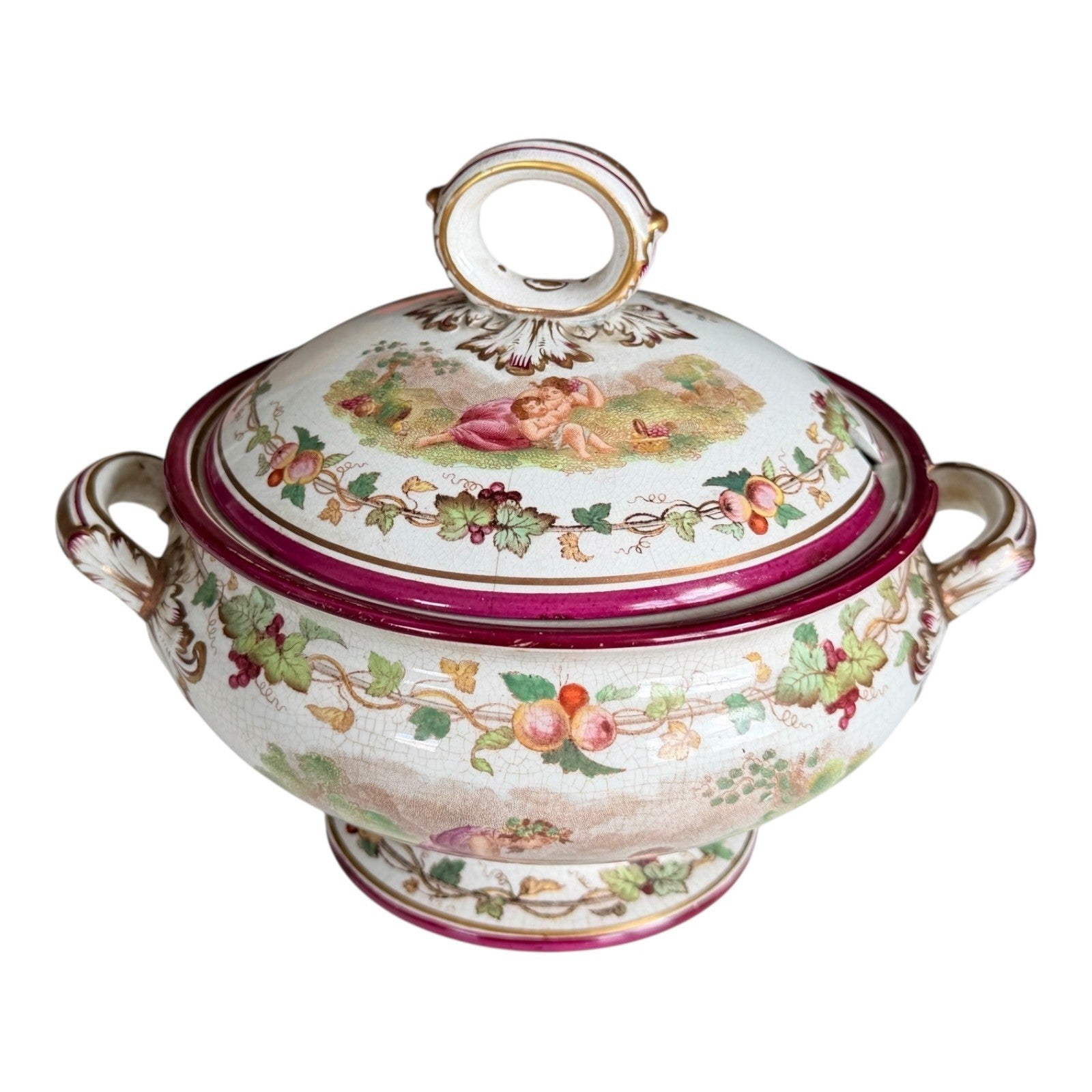 Antique Victorian Cherub Scenic Covered Tureen