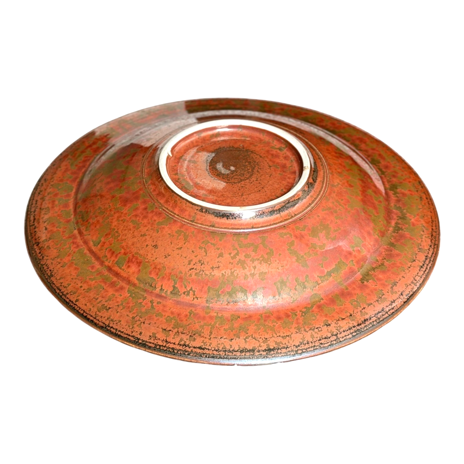 Vintage Studio Pottery Oil Spot Tenmoku Glaze Dinner Plate - Orange Kaki 9.75”