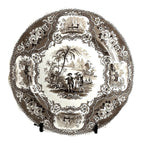 Antique William Adams & Sons Black Transferware Plate in Columbus Pattern