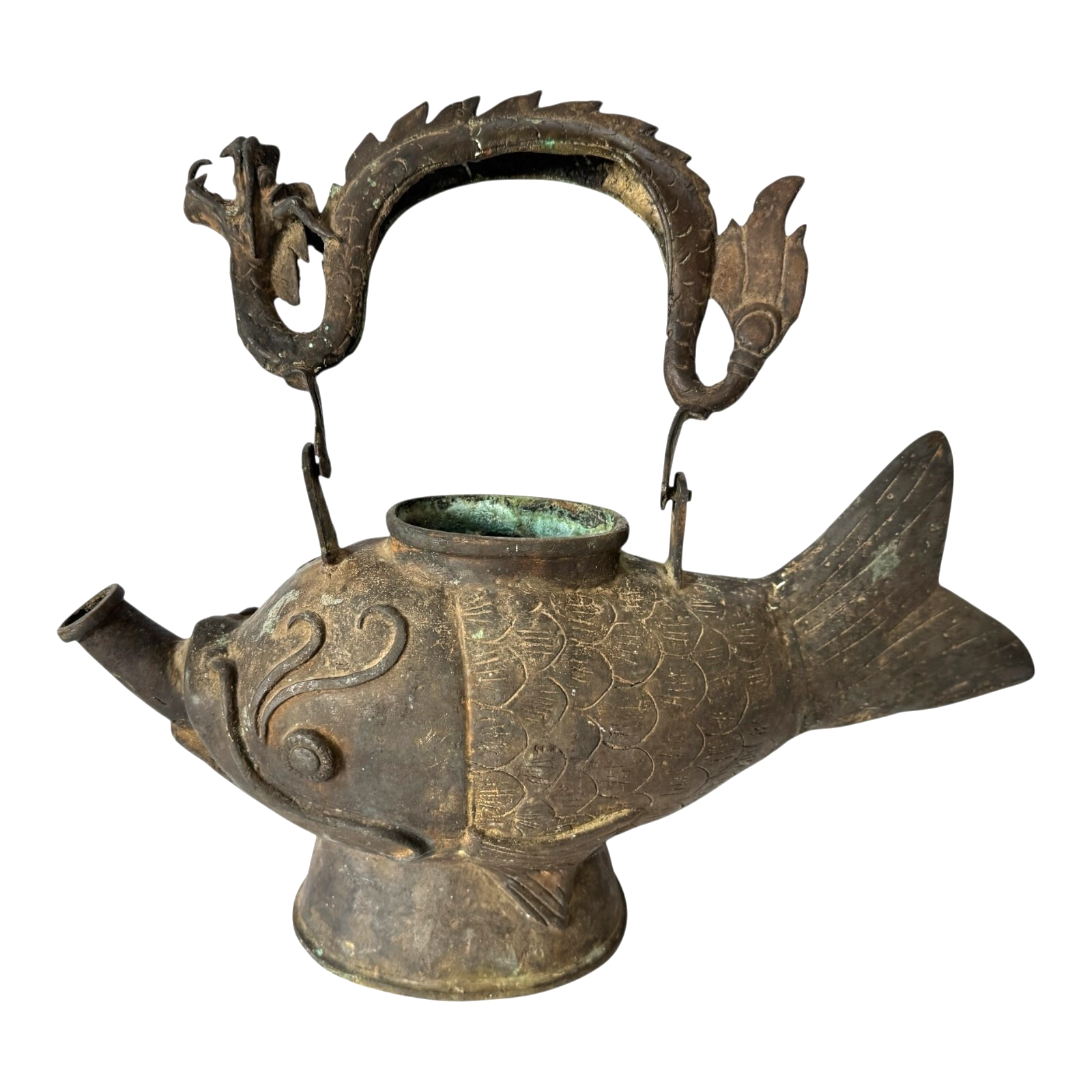 Antique Asian Indonesian Bronze Fish Dragon Effigy Water Pot – Museum Provenance