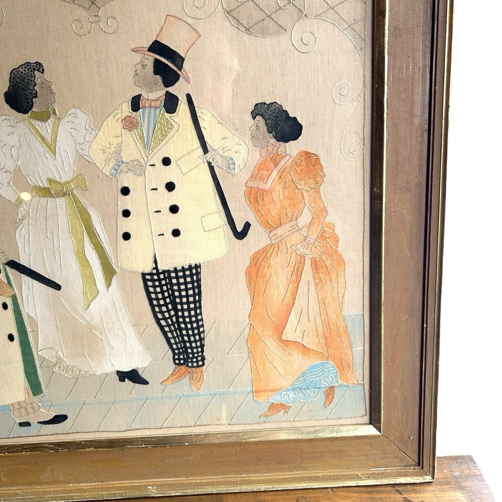 Antique African American Needlework Textile Cloth Picture