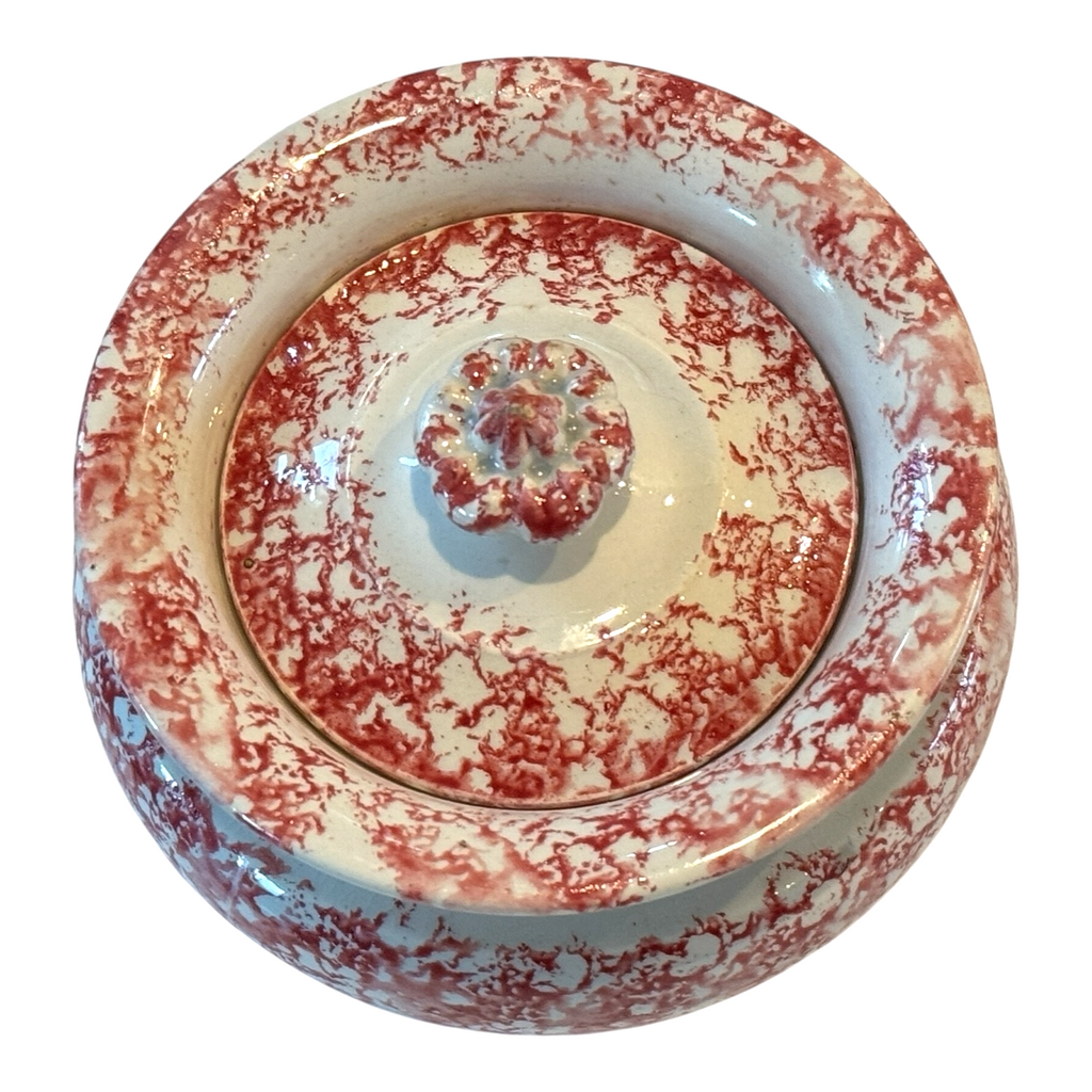 Antique Staffordshire Red Spatterware Spongeware Lidded Sugar Bowl