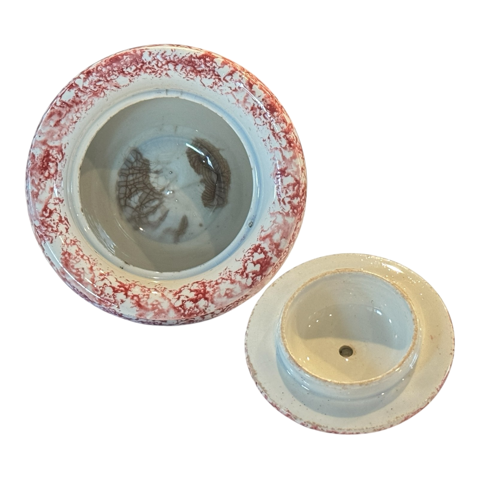 Antique Staffordshire Red Spatterware Spongeware Lidded Sugar Bowl