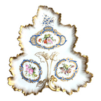 Antique Old Paris Porcelain Leaf Form Serving Dish - Floral Gold Gilt, 16"