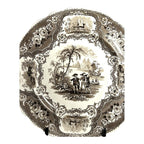 Antique William Adams & Sons Black Transferware Plate in Columbus Pattern