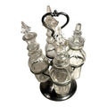 Antique Victorian Glass Cruet Set 4 Bottles Metal Stand - Original Stoppers