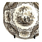 Antique William Adams & Sons Black Transferware Plate in Columbus Pattern