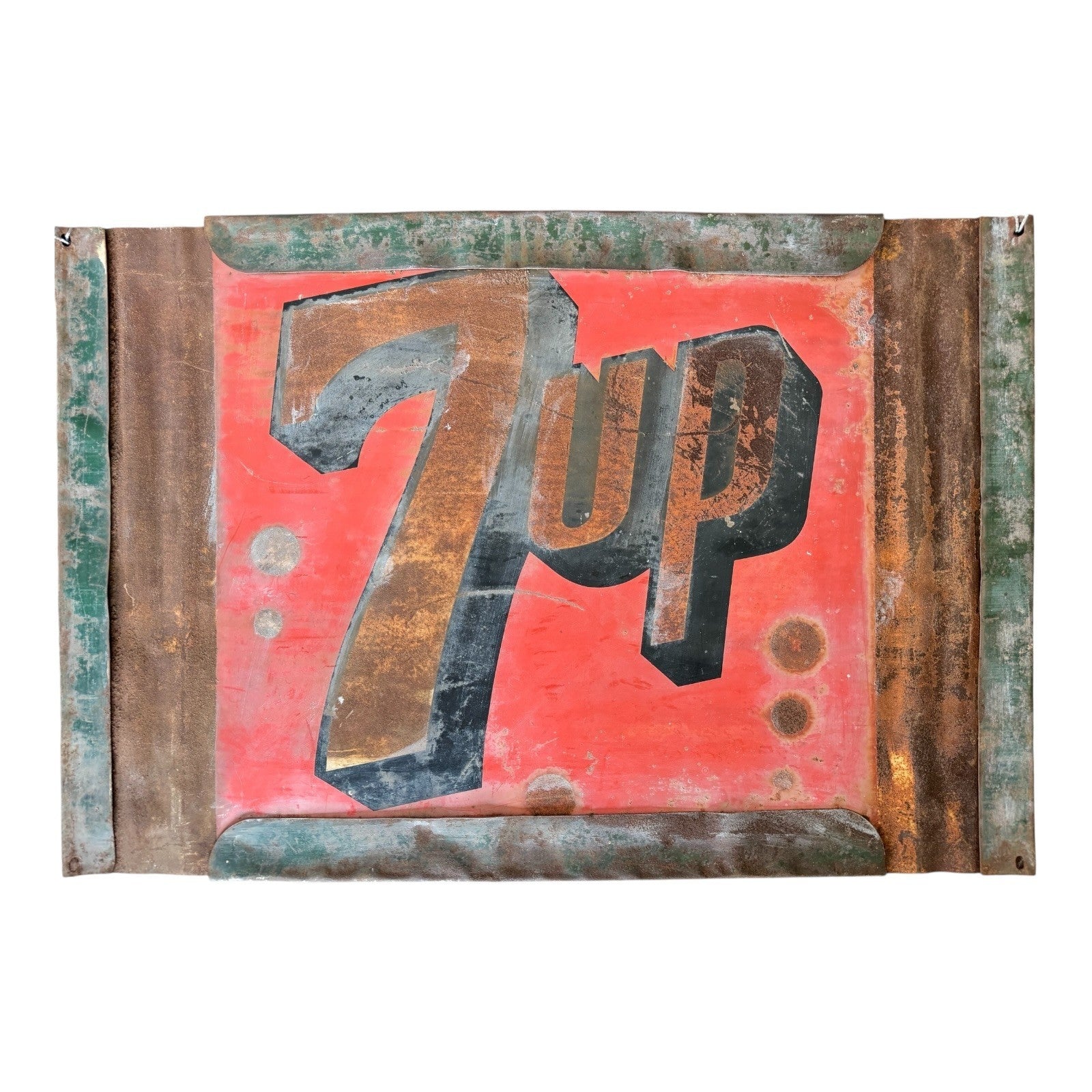 Vintage 7UP Soda Pop Advertising Tin Trade Sign - Hanging Wall Decor
