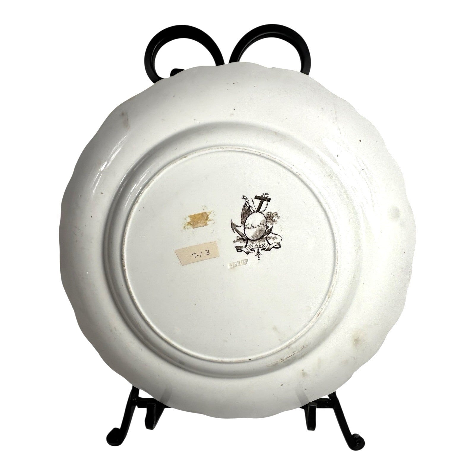 Antique William Adams & Sons Black Transferware Plate in Columbus Pattern