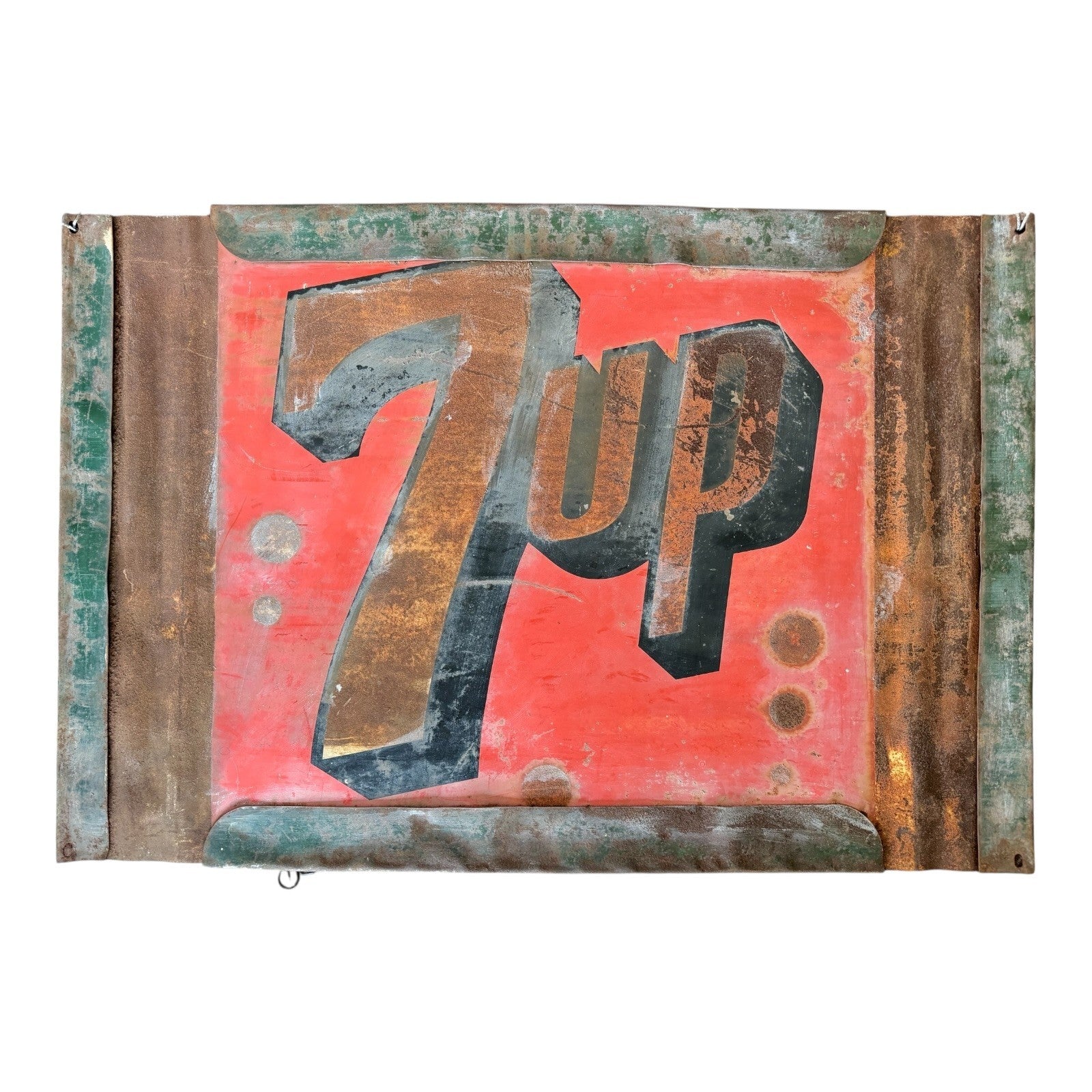 Vintage 7UP Soda Pop Advertising Tin Trade Sign - Hanging Wall Decor