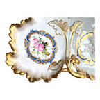 Antique Old Paris Porcelain Leaf Form Serving Dish - Floral Gold Gilt, 16"
