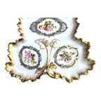 Antique Old Paris Porcelain Leaf Form Serving Dish - Floral Gold Gilt, 16"