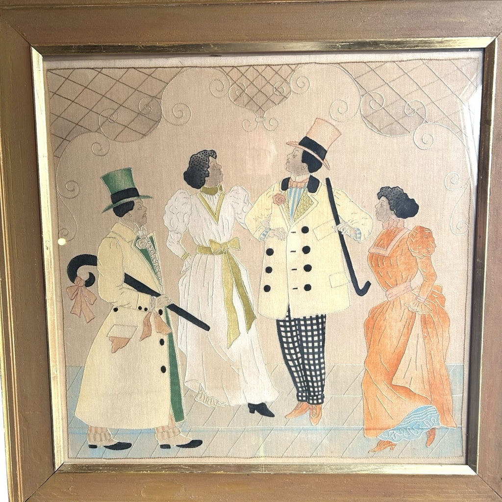 Antique African American Needlework Textile Cloth Picture