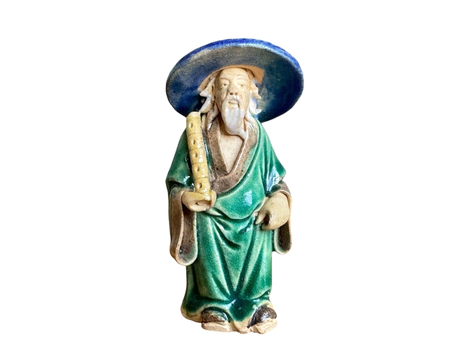Antique Chinese Export Green Glazed Ceramic Pottery Mudman Figurine